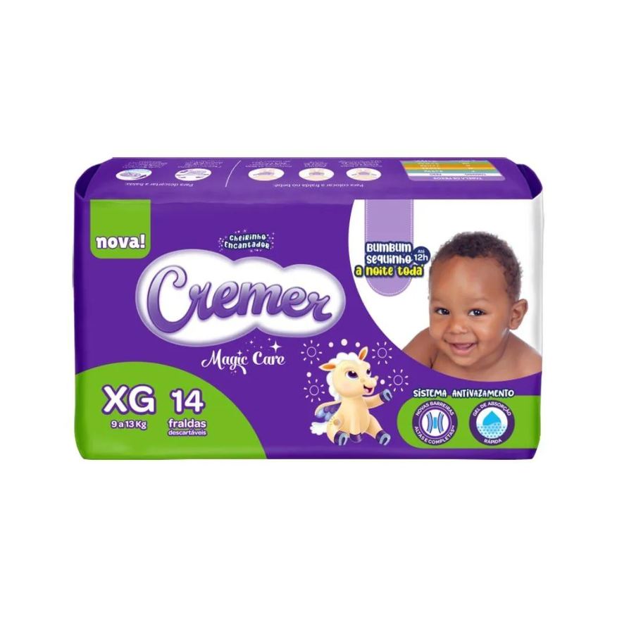 Cremer Fralda Descartável Jumbinho Tamanho Xg - 8 Pacotes com 14 Fraldas - Total 112 Tiras