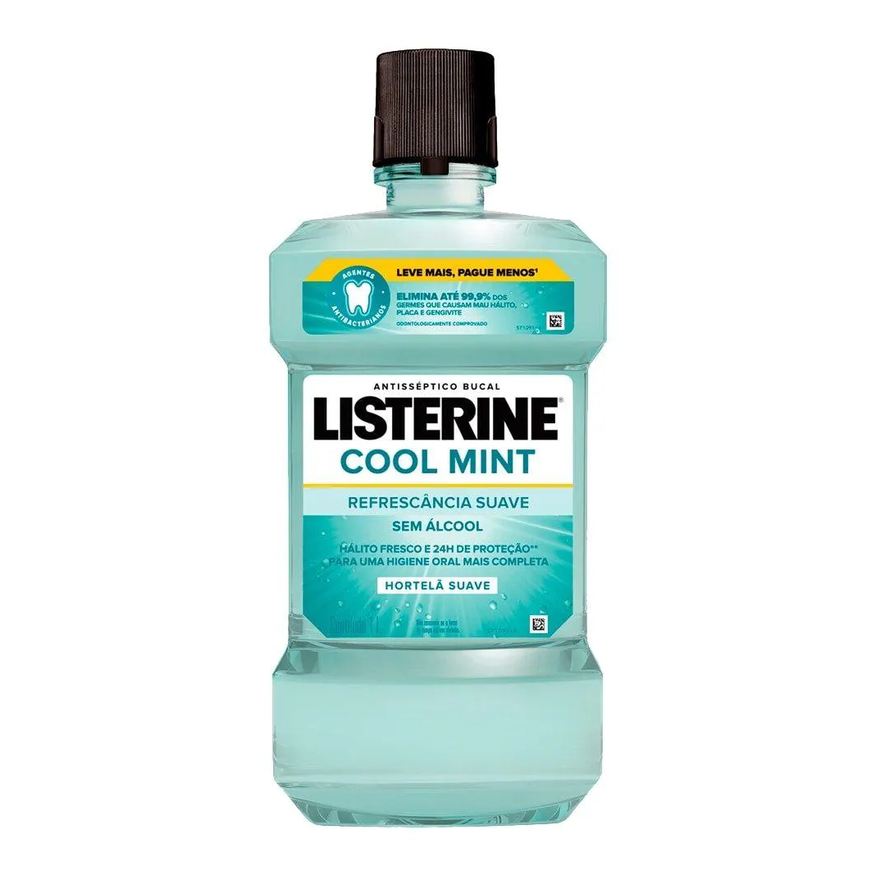 Listerine Enxaguante Bucal, Cool Mint Refrescância Intensa, sem Álcool 1 Litro