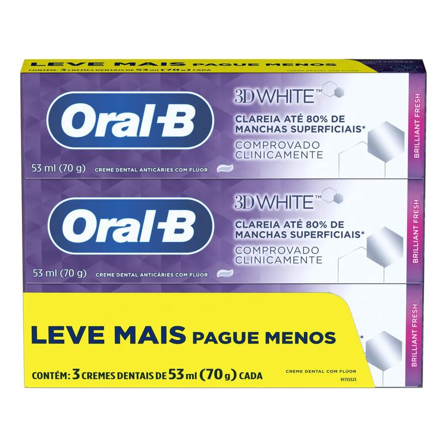 Oral-B Kit Escova de Dente Elétrica Pro-Clean Power + Pasta de Dente 3D White 3 unidades com 70g cada