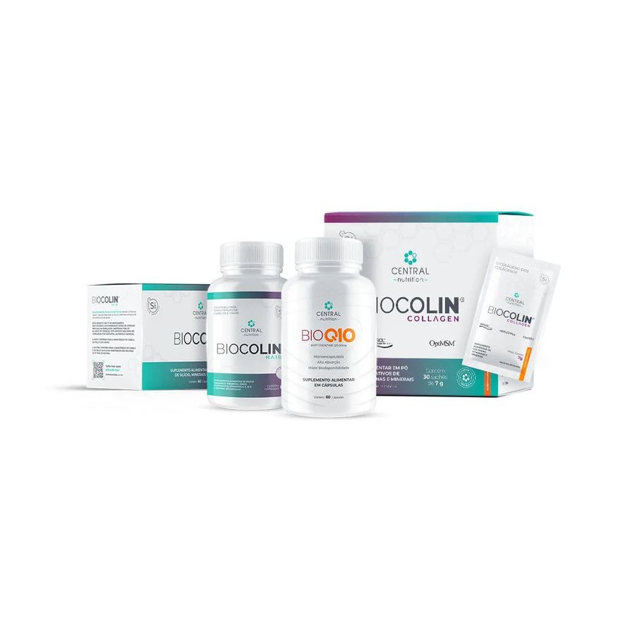 Central Nutrition Protocolo Beleza e Energia (biocolin® - Collagen + Biocolin® - Hair + Bio Q10 50mg)
