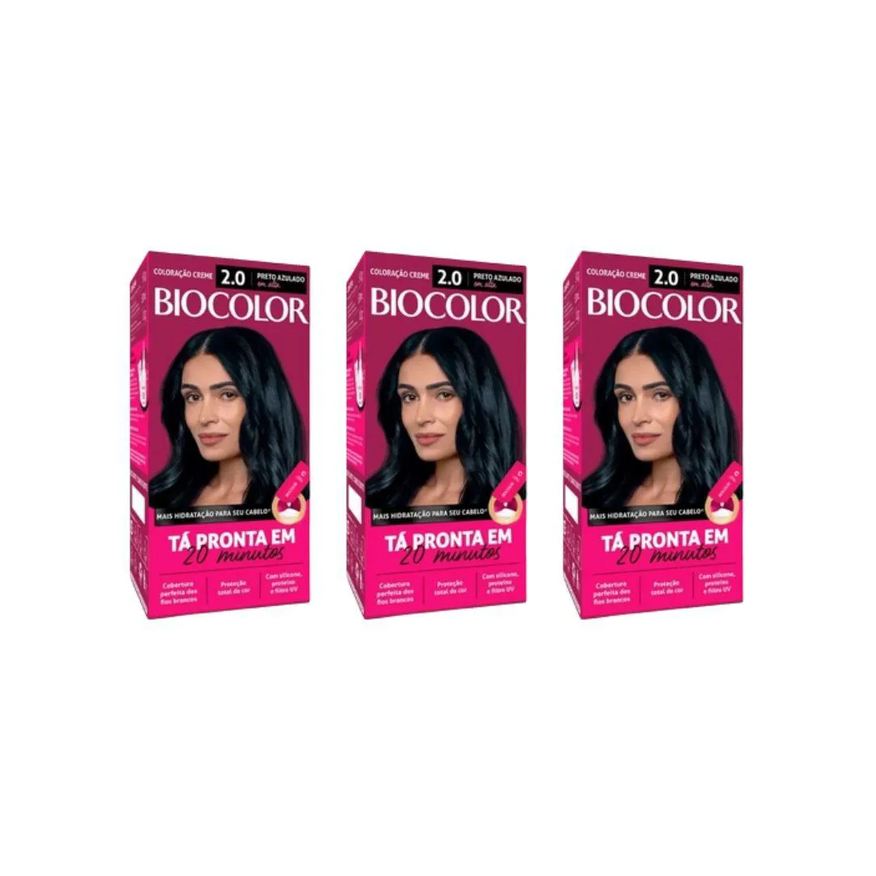 Biocolor Coloraçao Creme 2.0 Preto Azul - Kit C / 3un