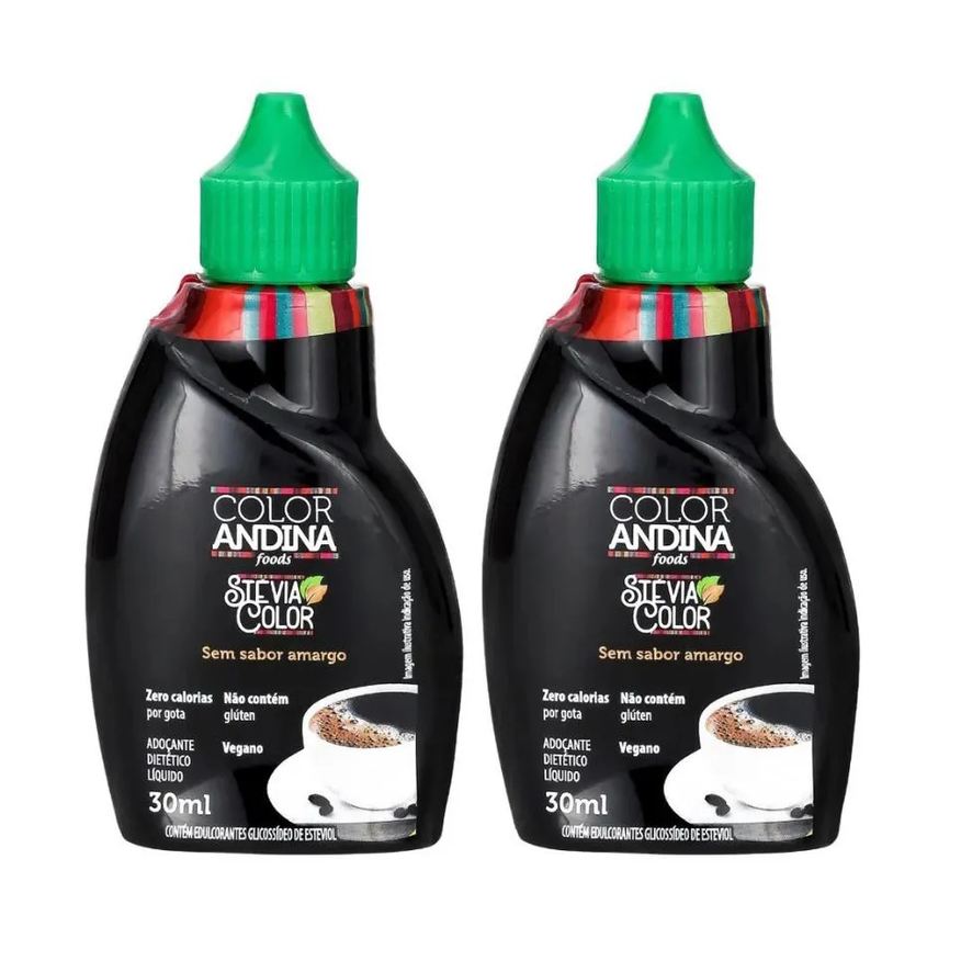 Color Andina Kit 2 Adoçante Stevia Líquido 100% Natural 30ml - sem Sabor Amargo