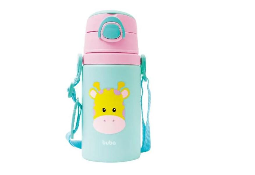 BUBA GARRAFINHA DE ALUMíNIO COM CANUDO DE SILICONE BPA FREE ANIMAL FUN GIRAFA