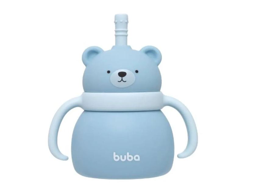 BUBA COPO INFANTIL EM SILICONE COM CANUDO 200ml URSINHO - Rosa