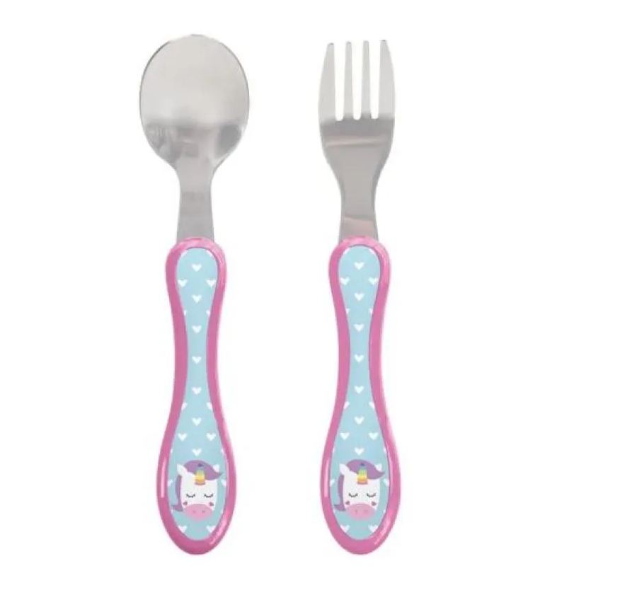Buba Kit Infantil de Talheres Anatômicos (garfo e Colher) Animal Fun Unicórnio