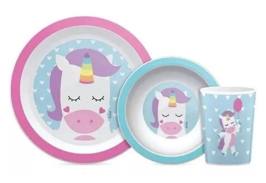 BUBA KIT REFEIçãO INFANTIL ANIMAL FUN UNICóRNIO 3 PEçAS