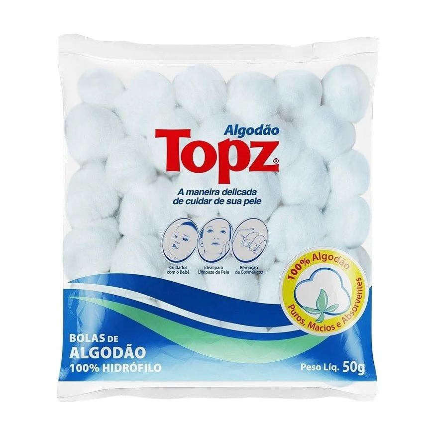 Topz Algodão Hidrófilo Bola 50g Embalagem com 36 unidades