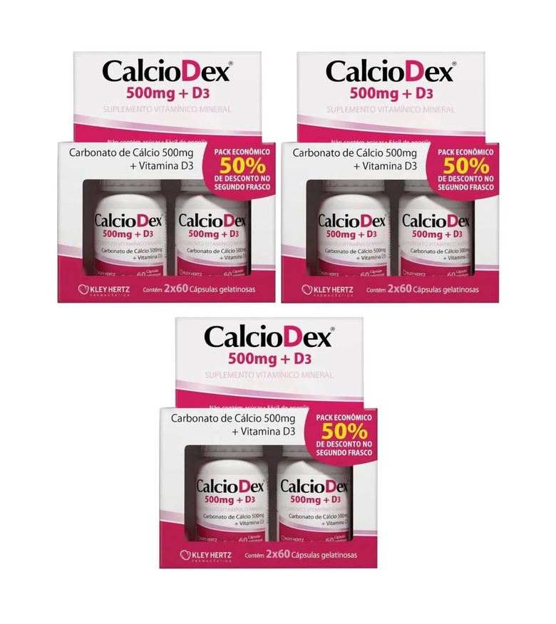 Kley Hertz Kit 3 Calciodex 500mg + D3 120 cápsulas