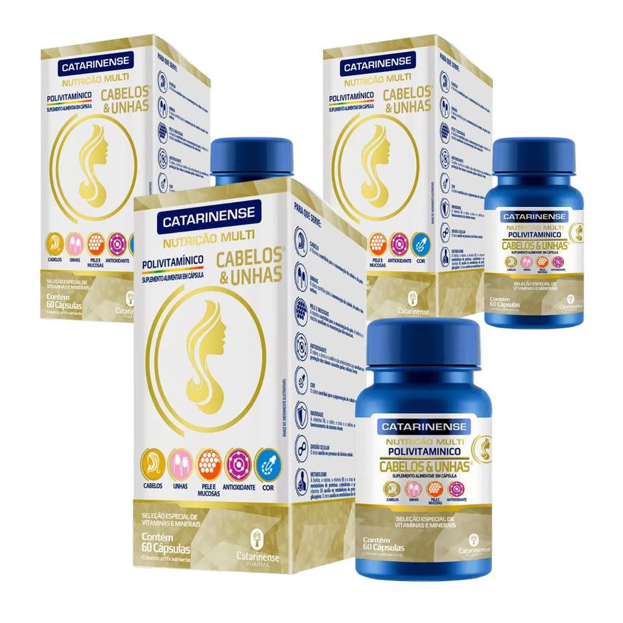 Catarinense Kit 3 Vitamina Multi Cabelos e Unhas 60cps