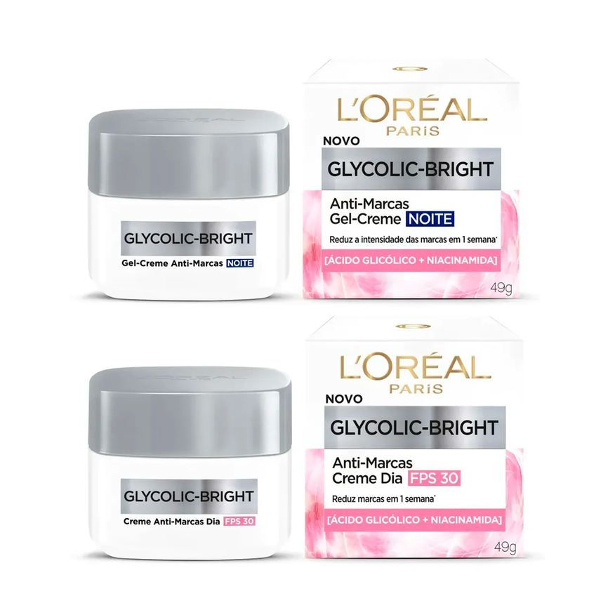 L'Oreal Kit Paris Anti-Marcas Glycolic-Bright - Creme Dia FPS30 + Gel-Creme Noite