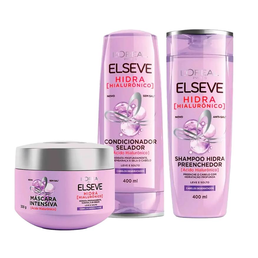 L'Oréal Paris Kit Elseve Hidra Hialurônico - Shampoo + Condicionador + Creme de Tratamento