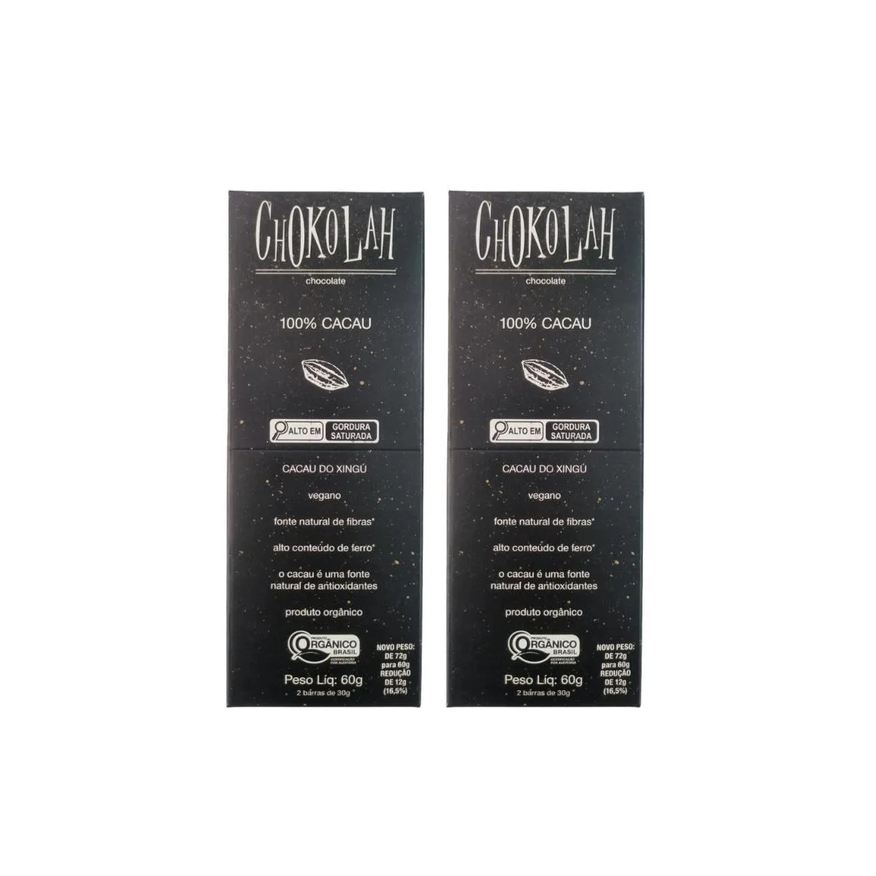 Chokolah Kit 2x: Chocolate 100% Cacau Zero Açúcar Orgânico 60g