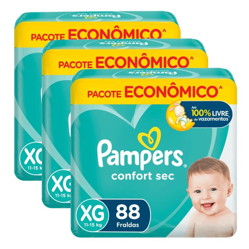 Pampers Kit 3 Fraldas Confort Sec XG 88 unidades cada