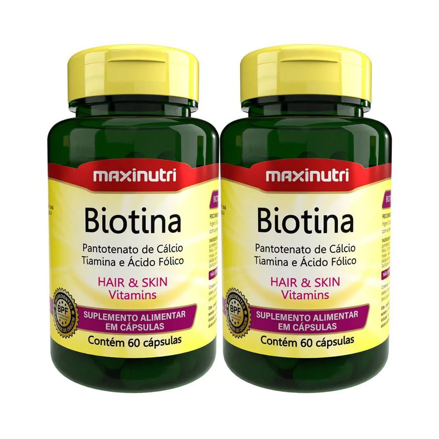 Maxinutri Kit 2 Biotina Cabelo Unhas E Vitaminas + Acido Fólico 60caps