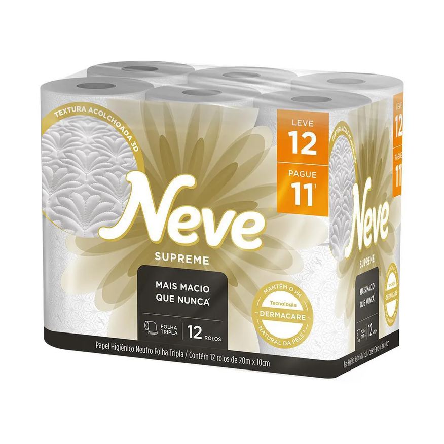 Kit 3 Papel Higiênico Neve Supreme Folha Tripla Leve 12un Cada