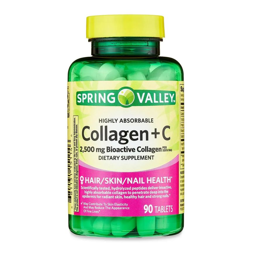 Spring Valley Colágeno + Vitamina C Altamente Absorvível 2.500mg 90 Tabletes