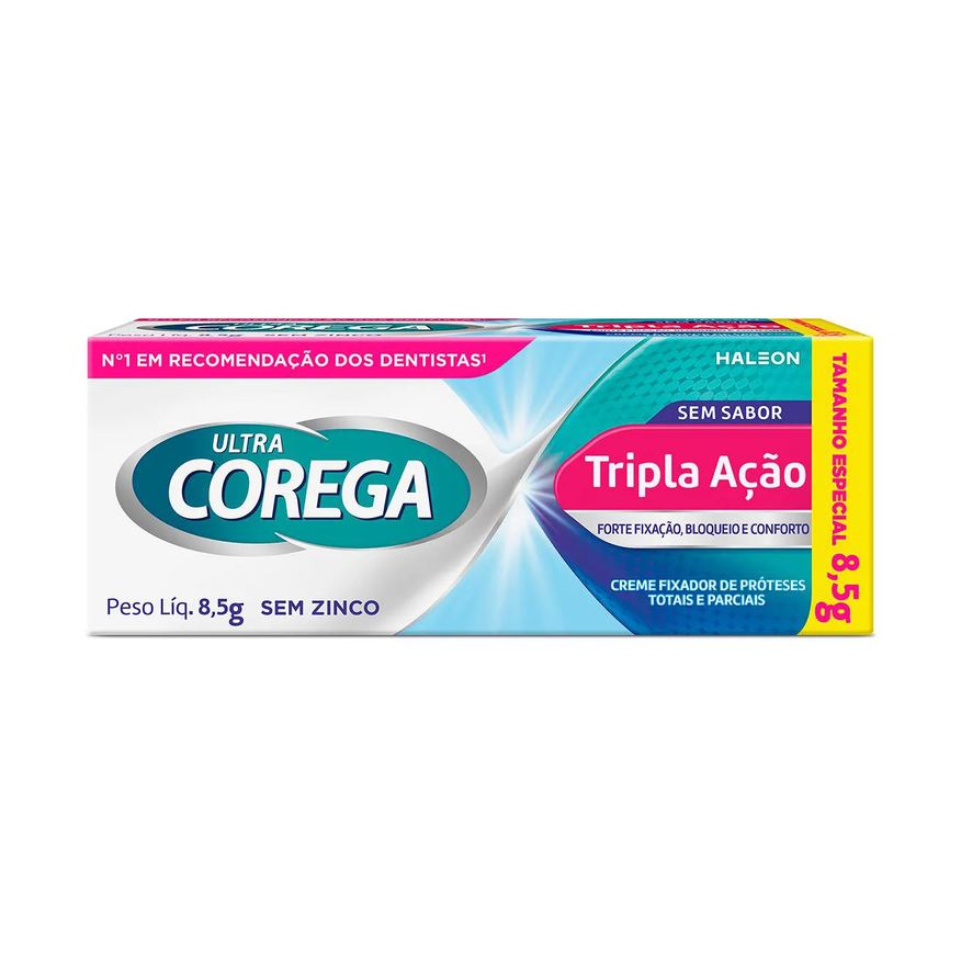Fixador Creme de Dentadura Ultra Corega Tripla Ação Sem Sabor 8,5g