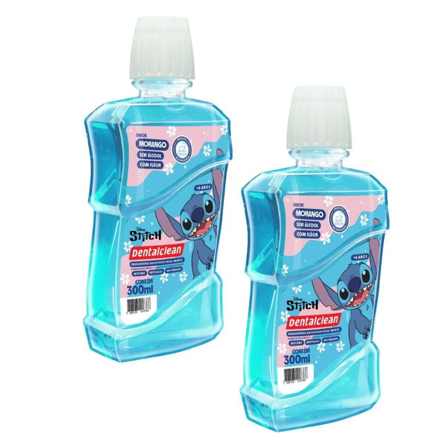 Dentalclean 2x Enxaguante Bucal Infantil Stitch 300ml Morango Dentalcean