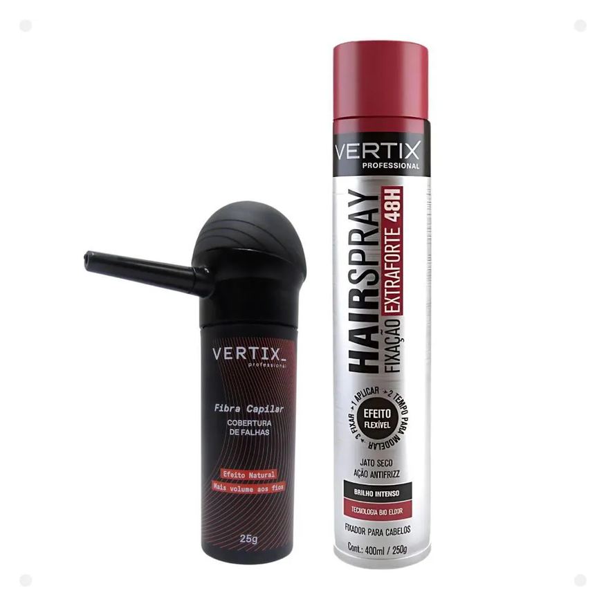 Big Universo Kit Vertix: Fibra Capilar Castanho Médio, Aplicador e Spray Extraforte