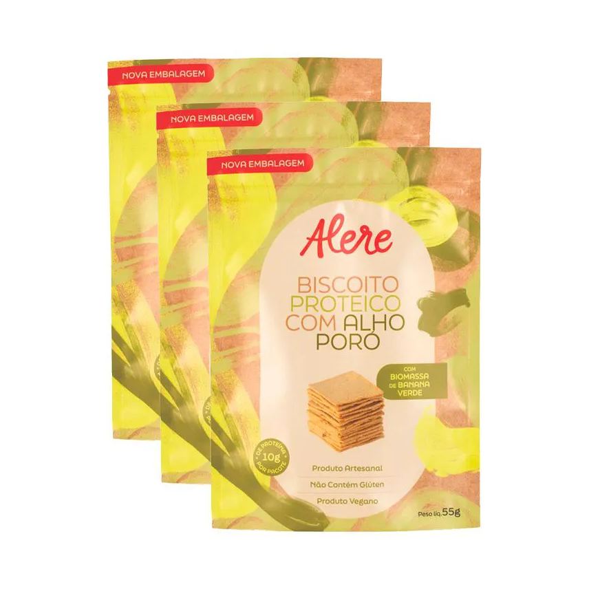Alere Kit 3X: Biscoito Proteico com Alho Poró sem Glúten 55g