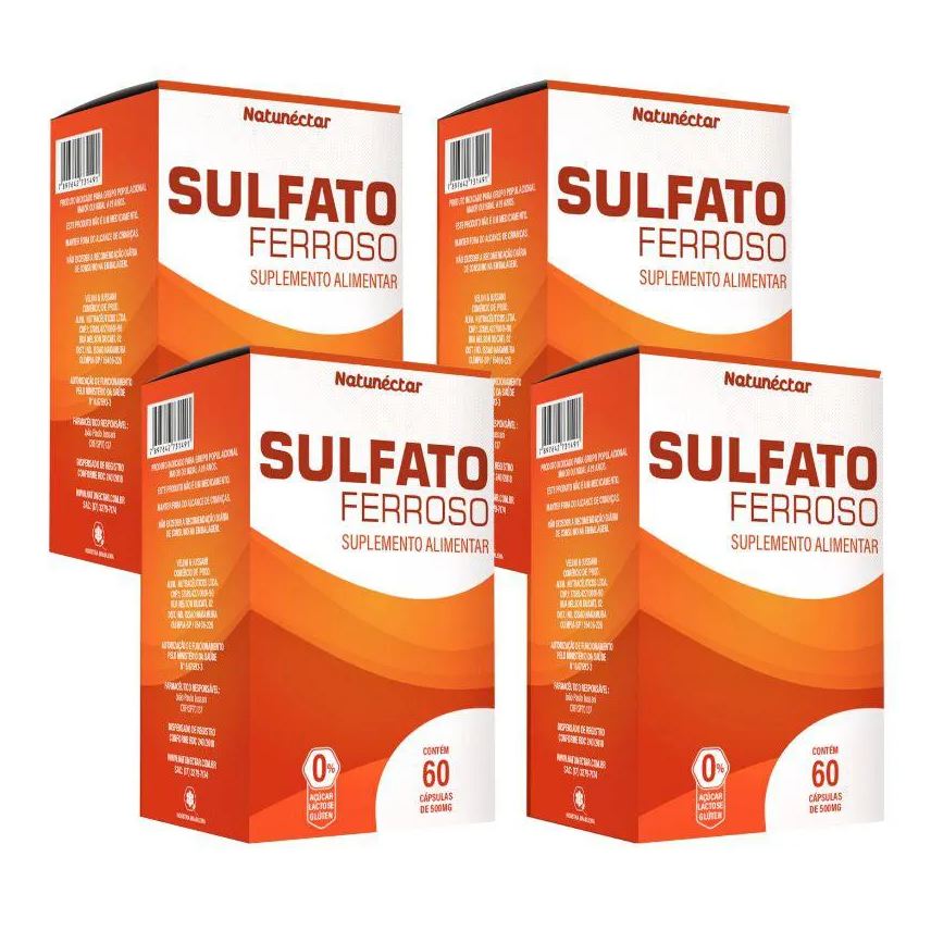 Natunéctar KIT SULFATO FERROSO NATUNECTAR 500mg – 4 UNID (240 CáPSULAS)
