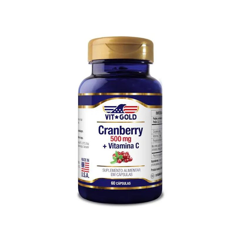 Vit Gold Cranberry 500mg com Vitamina C Vitgold 60 Cápsulas
