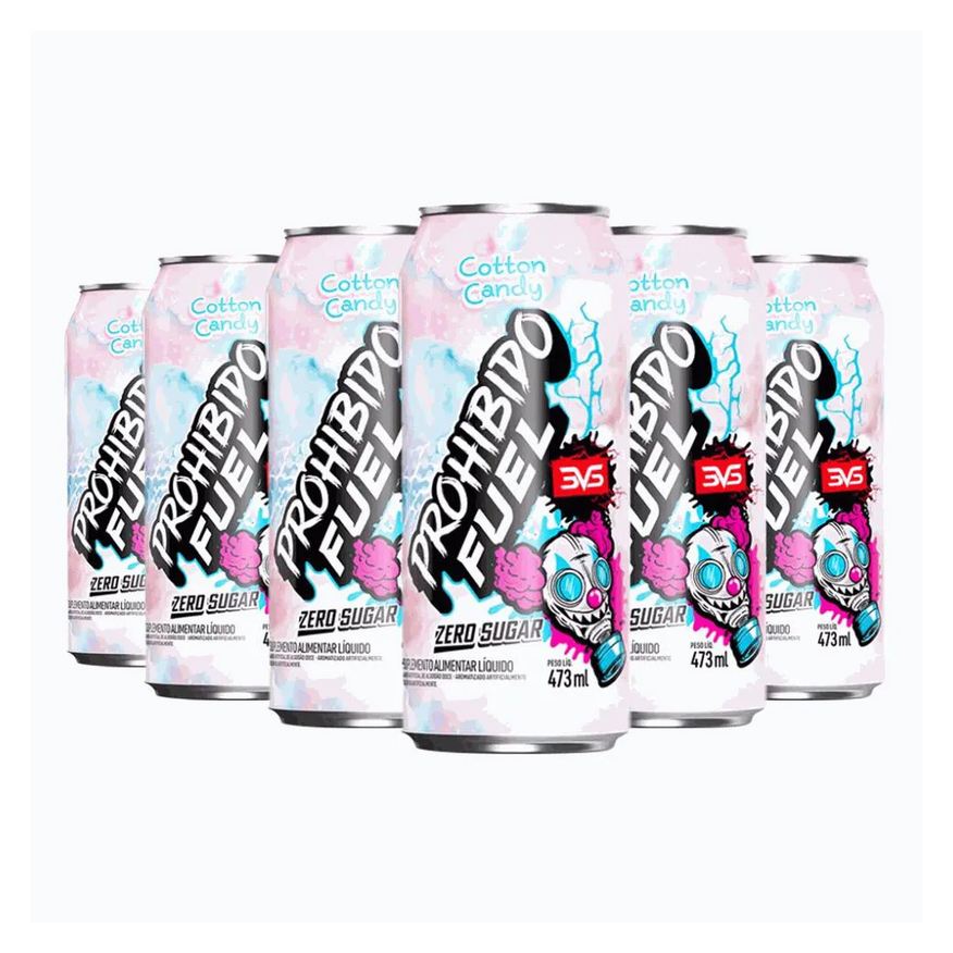 3Vs Prohibido Fuel Pré-treino Drink Pack (6 Unid. de 473ml) - Sabor: Cotton Candy
