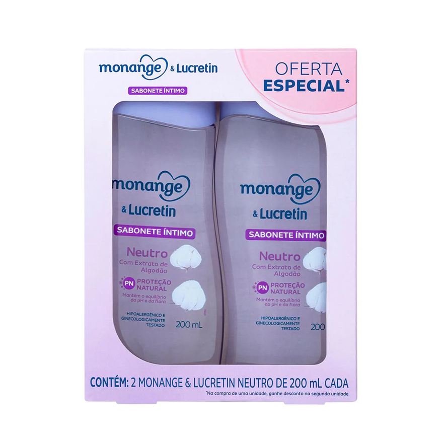 Monange Kit Sabonete Íntimo & Lucretin Neutro 200ml 2 unidades