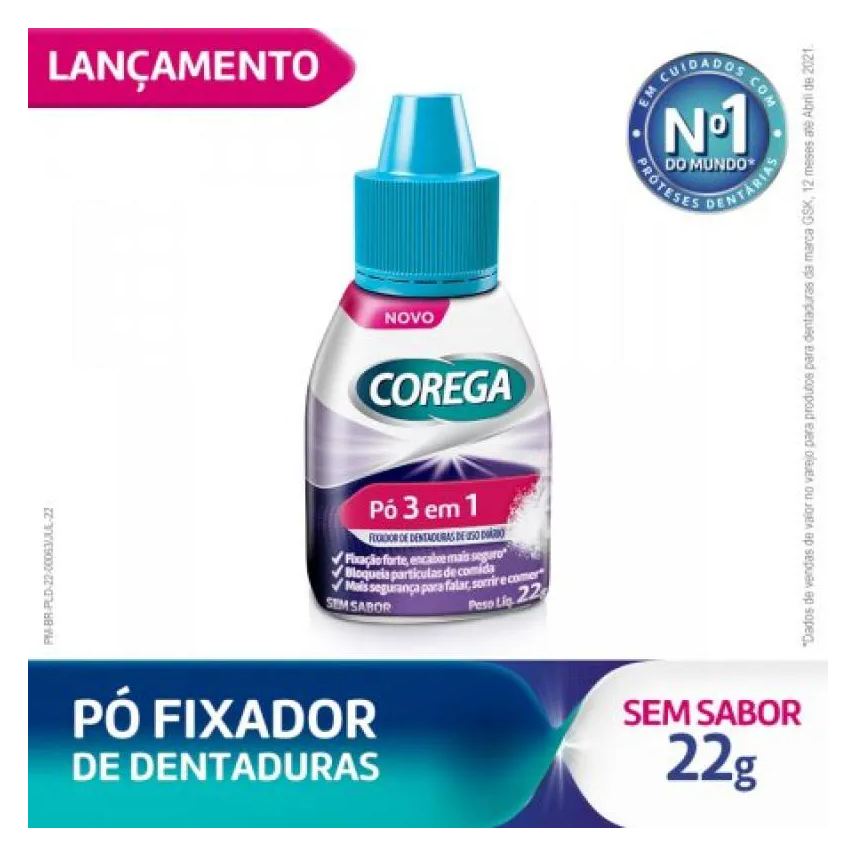 Fixador Pó de Dentadura Corega 3 em 1 sem Sabor 22g