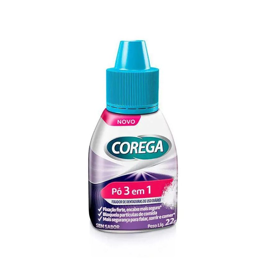 Fixador Pó de Dentadura Corega 3 em 1 sem Sabor 22g