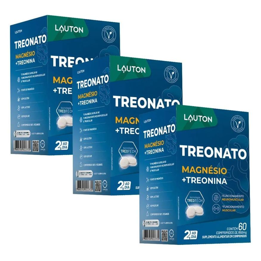 Lauton Kit 3x Treonato ( Magnésio e Treonina ) 60 comprimidos