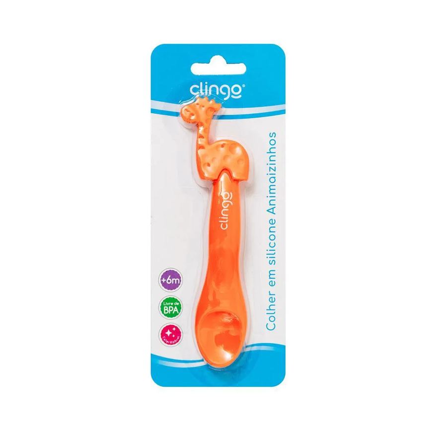Clingo Colher em Silicone Animaizinhos Girafa Laranja
