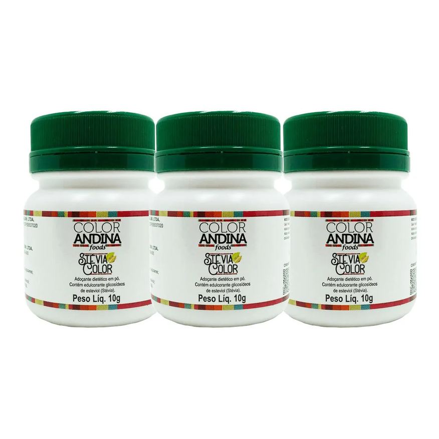 Color Andina Adoçante Stévia 10g - 100% Natural - 03 Potes