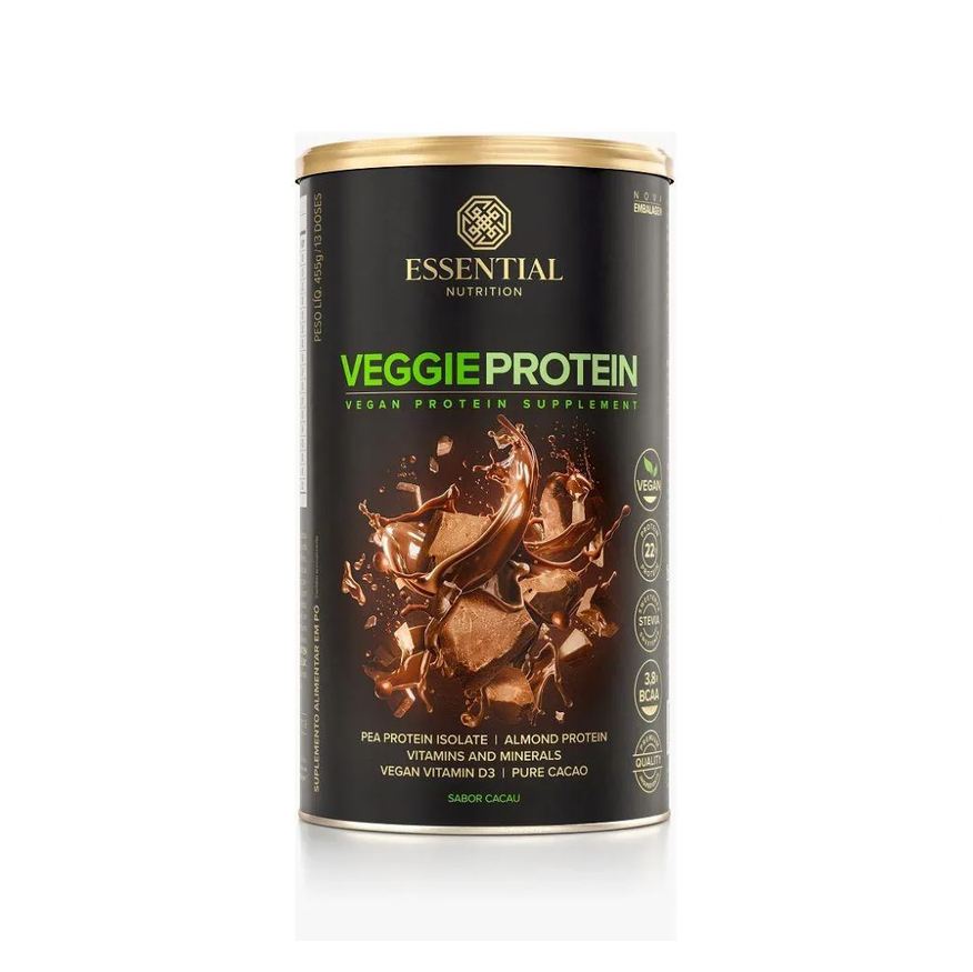 Essential Nutrition Veggie Protein 100% Vegetal Lata - Sabor: Cacau (455g)