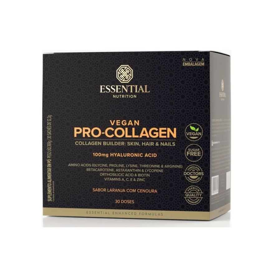 Essential Nutrition Vegan Pro Collagen Display (30 Sachês de 12,3g) - Sabor: Laranja c/ Cenoura