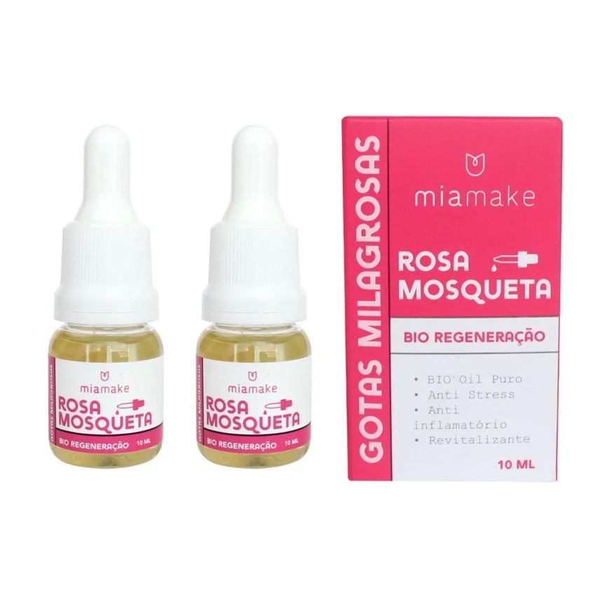Mia Make Kit 2 Óleo Rosa Mosqueta 100 Puro Facial Antes da Maquiagem