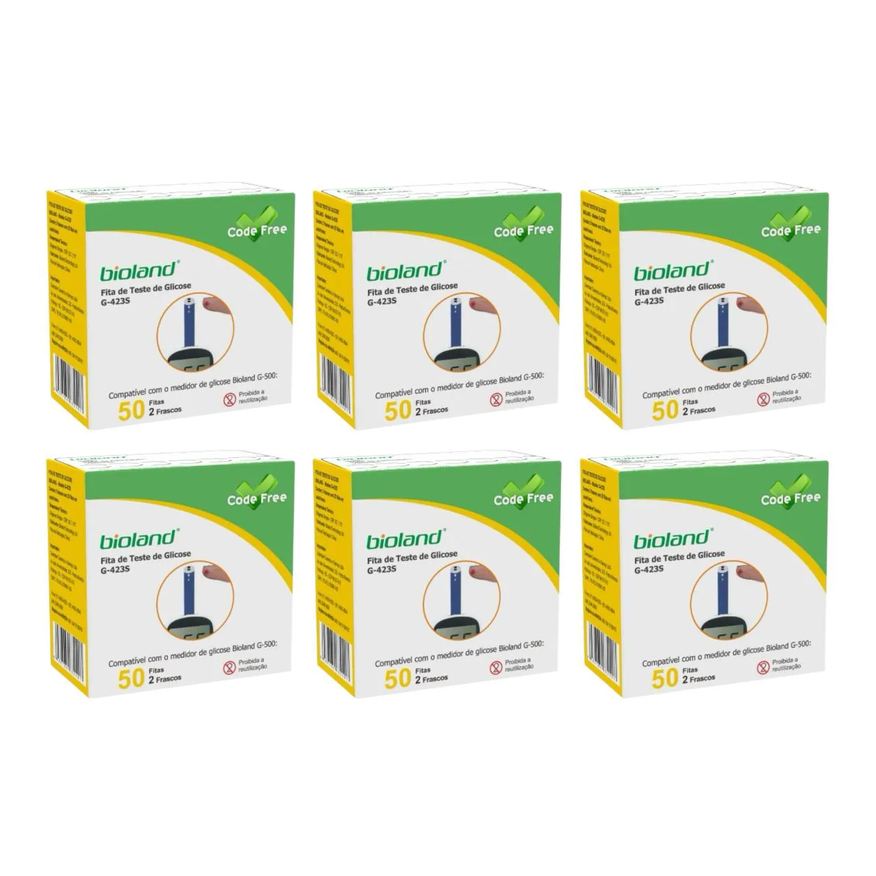 Bioland 6 Caixas Fita Medição de Glicose G423s 50 Fitas