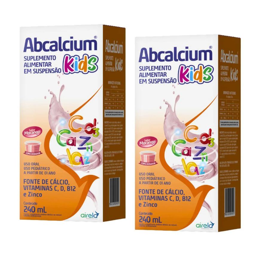 Airela Abcalcium Kids 240ml Cálcio Vitamina C D B12 e Zinco Kit 2