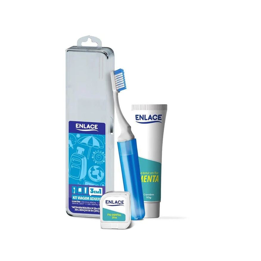 Enlace Kit Escova + Creme Dental + Fio Dental + Estojo