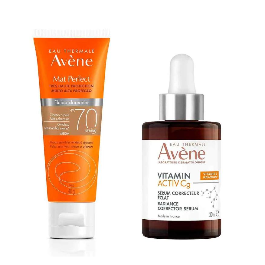 Avène Kit Facial Sérum Iluminador Intensivo Vitamin Activ Cg 30ml + Protetor Solar Mat Perfect FPS 70 Fluido Clareador Médio 40g