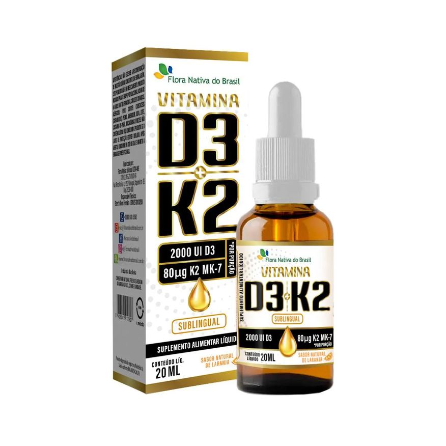 Flora Nativa Do Brasil Vitamina D3 2000ui + Vitamina K2 Gotas 20ml Flora Nativa Sabor Laranja
