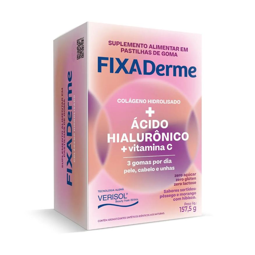 Fixa Derme Polivitamínico Pele, Cabelo e Unhas Hialurônico + Colágeno + Vitamina C 45 gomas