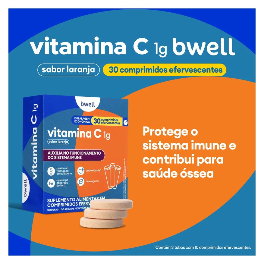 Vitamina C 1g bwell 30 Comprimidos Efervescentes