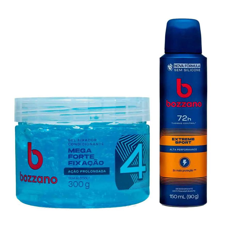 Bozzano Kit Masculino Gel Fixador Condicionante Ação Prolongada 300g + Desodorante Antitranspirante Aerosol Extreme Sport 72h 150ml