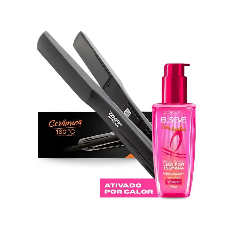 L'Oréal Kit Prancha Taiff Bivolt Cerâmica Action + Sérum Capilar Elseve Liso dos Sonhos 100ml