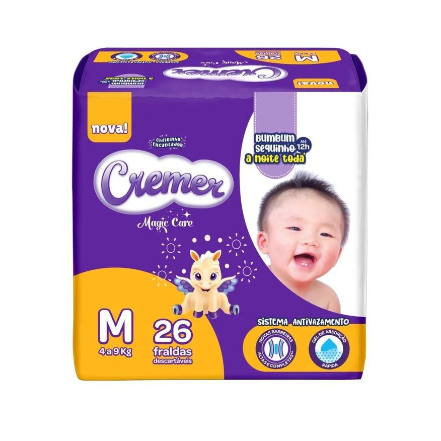 Cremer Fralda Descartável Jumbo Tamanho M - 8 Pacotes com 26 Fraldas - Total 208 Tiras