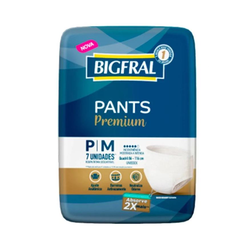 Bigfral Roupa Íntima Pants Premium Tamanho P/m - 8 Pacotes com 7 Fraldas - Total 56 Tiras