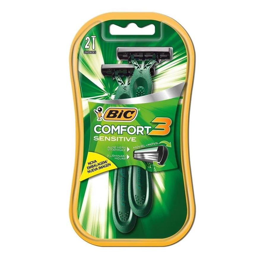 Bic Aparelho Comfort 3 Cabeça Móvel Pele Sensível 12 Embalagens com 2 unidades