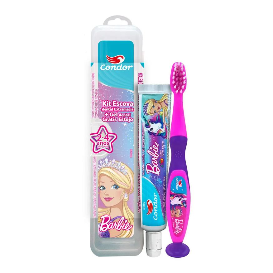 Condor Kit Escova + Gel Dental Barbie 50g com Estojo - Sortidos