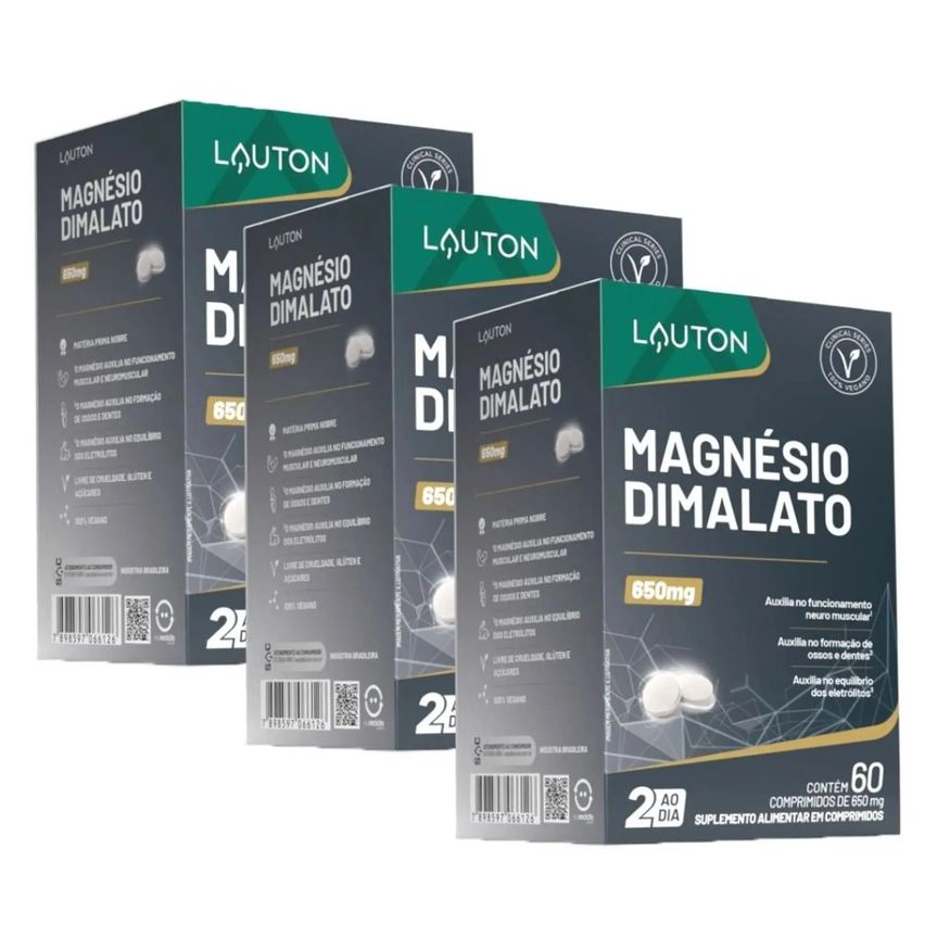 Lauton Kit 3x Magnésio Dimalato 60 comprimidos